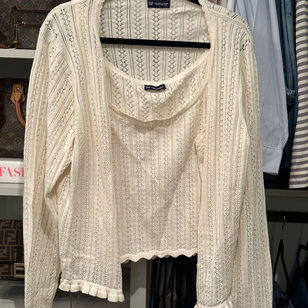 Chic  Cream Pointelle Knit Sweater Set